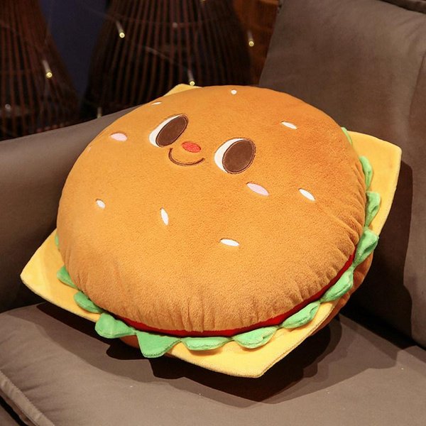 Juguete De Peluche De Dibujos Animados Hamburguesa Cara Sonriente Muslos Rellenos Comida Divertida Tostada Almohada CojíN Asiento De Silla DecoracióN Sofá NiñOs NiñAs Regalo 25Cm-30Cm-image
