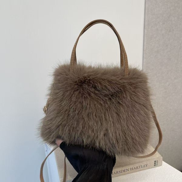 Torebka Ze Sztucznego Futra Damska Pluszowa Luksusowa Torebka Damska MięKka Zimowa Torba Na Ramię Crossbody Kawowy-image