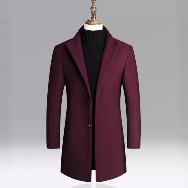 Abrigo De Lana Para Hombre De OtoñO E Invierno, Cortavientos De Longitud Media, Abrigo Grueso De Color SóLido Para Hombre 3XL-image