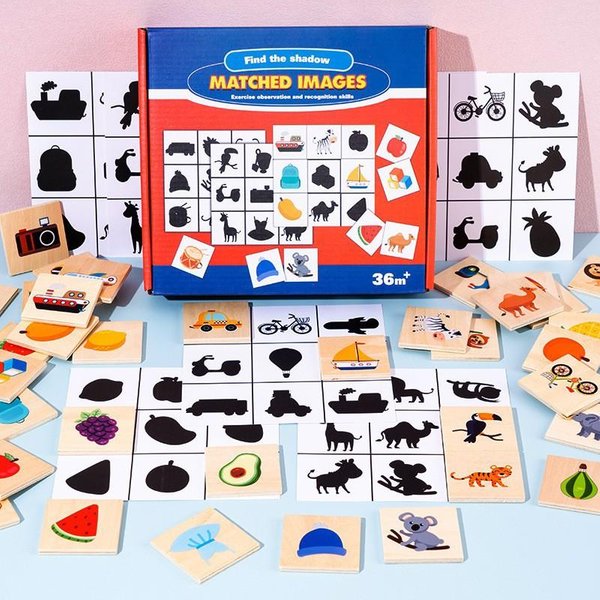 Juego De Mesa Montessori De Emparejar Formas Tablero Para Encontrar Sombras ImáGenes Emparejadas Bloques De Animales Frutas Rompecabezas Juguetes Educativos Para NiñOs Madera Red-image