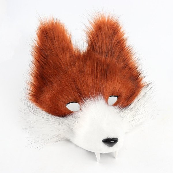 Set De MáScara Y Cola De Zorro Lobo Para NiñAs Halloween MáScara De Gato Cola Accesorios De Disfraces Cosplay De MáScara De Zorro Cola De Lobo Para Fiesta Brown-image