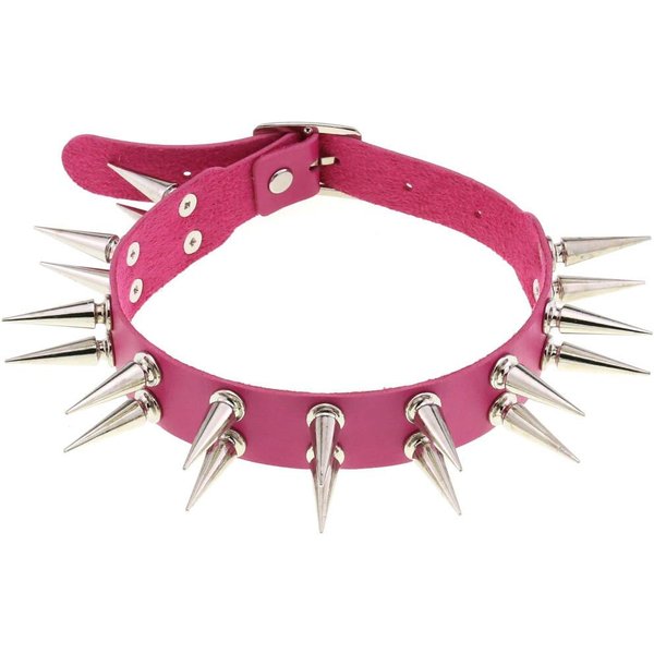 Collar Gargantilla Largo Con Pinchos Para Mujeres Hombres Cuero PU Negro GóTico Emo Accesorios Punk Chocker Collar GóTico JoyeríA De Cosplay Rojo Rosa-image