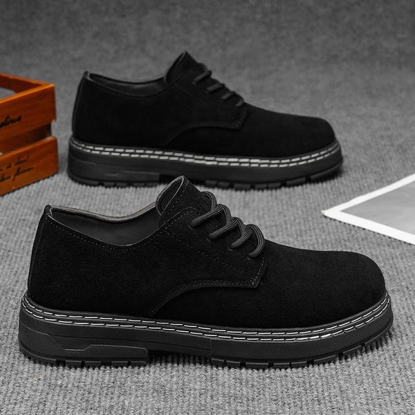 MęSkie Vintage Zamszowe Buty Codzienne Czarne BeżOwe Buty Na Platformie Sznurowane Robocze Eleganckie Trampki 42 Czarny-image