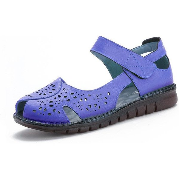Nuevas Sandalias De Verano De Cuero Genuino Con Boca De Pez Para Mujer Agujero Hueco Suela Blanda Madre CóModas Suela Plana Transpirables Zapatos De Mujer Antideslizantes 40 Blue-image