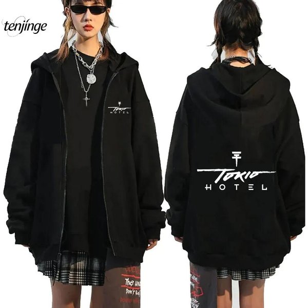 Bluza Z Kapturem Tokio Hotel Zespół Rockowy Nadruk Kaulitz Bluzy Z Zamkiem BłYskawicznym Polarowe Bluzy Z Kapturem MęSkie Damskie Hip Hop Streetwear Zapinana Kurtka L-image