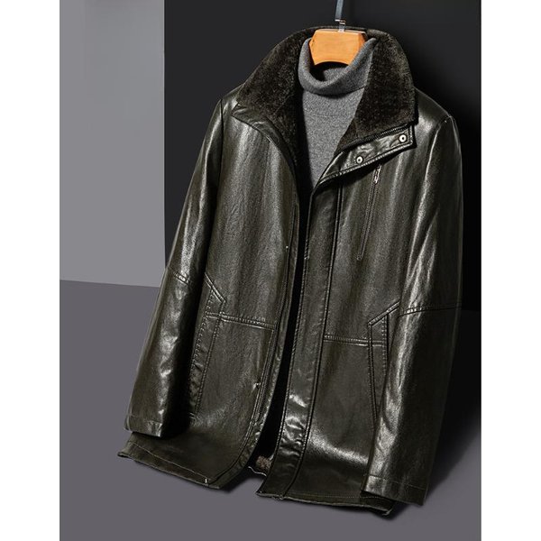 Chaqueta De Invierno De Cuero Genuino Para Hombre, Papá De Mediana Edad, Chaqueta De Piel De Oveja, Terciopelo Y Piel Espesa Todo En Uno, Abrigo De Longitud Media 4XL Gray-image