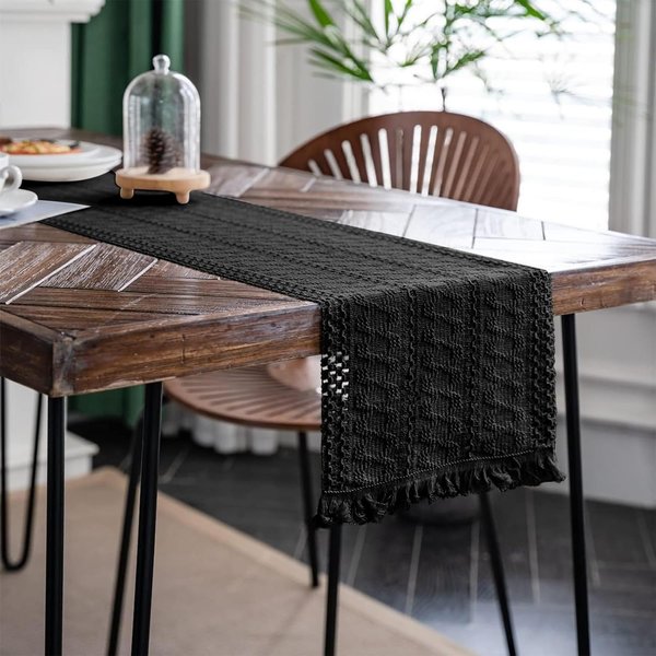 Boho Rustykalny Dekor ŚLubny BawełNiano-Lniany BieżNik Na Stół Z FręDzlami 30X180Cm-image