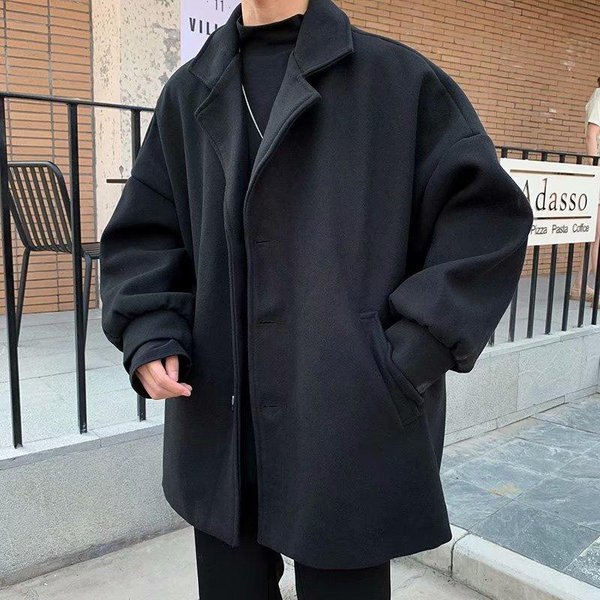 Abrigo Para Hombre OtoñO E Invierno Nueva Tendencia Suelto Color SóLido Abrigo Casual Simple Y VersáTil M Black-image