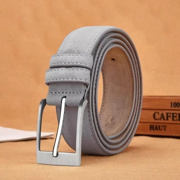 CinturóN Ancho De Ante Maillard, DiseñO De Lujo, CinturóN De Negocios, Hebilla De Pasador, CinturóN De Moda Para Hombre Y Mujer. 100Cm Gris-image