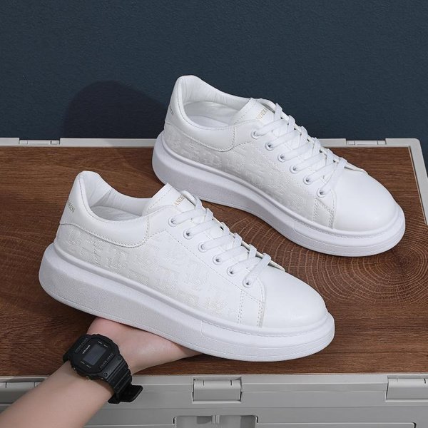 Zapatos Casuales Para Hombre, ReciéN Llegados, Zapatillas Informales Con Cordones, Calzado De Tabla Masculino Elevado, Zapatos VersáTiles De Cuero Con Suela Gruesa Tipo Muffin. 42 Gray-image