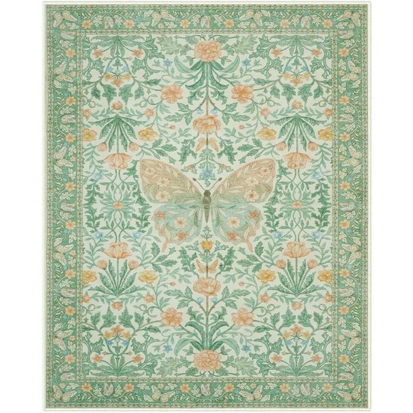 Bohemian Salon AntypośLizgowy Dywan Zmywalny DużY Dywan Do Salonu Sypialnia Dekoracyjny Dywan Vintage Kwiatowy Motyl SzałWiowy Zielony Dywan 120X160CM-image