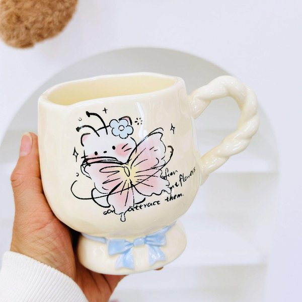 Taza De Gatito De Dibujos Animados Linda Para NiñAs Taza De CeráMica De Gran Capacidad Con Cuchara Taza Para Leche Café Para Oficina 350ML White-image