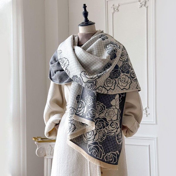 Bufanda Floral De Cachemira De Lujo Para Mujer, Chal CáLido De Invierno Y Bandana Envolvente, Pashmina, Foulard Cuadrado Femenino, Manta Gruesa, Poncho Gray-image