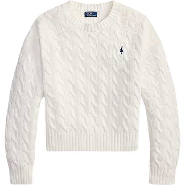 Polo Ralph Lauren Sweter Damski Z BawełNy Z Warkoczowym Splotem Z OkrąGłYm Dekoltem 211A96245-003 L White-image