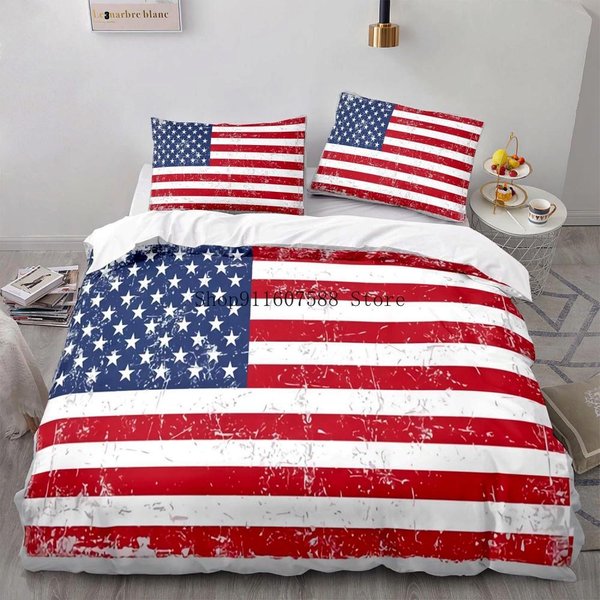 Juego De Funda NóRdica Con Bandera Nacional TamañO King Juego De Cama Creativo Con Bandera Americana Para Adolescentes Adultos Funda NóRdica De Microfibra Juegos De Cama Retro EU Single 135X200Cm-image