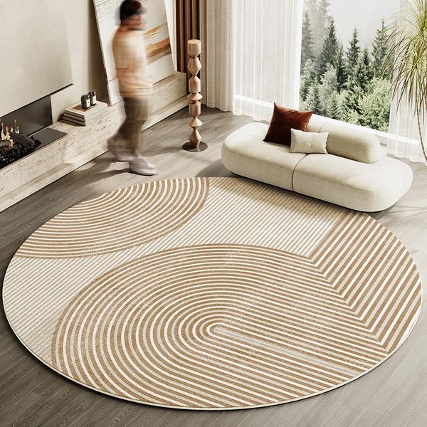 DecoracióN De Sala De Estar Estilo JaponéS Alfombra Rayada Hogar Alfombra Redonda Antideslizante Gruesa Lavable Alfombra Simple Para Dormitorio 80X80Cm-image