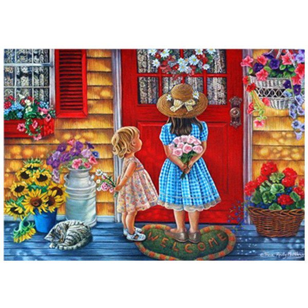 Pintura De Diamantes DIY Bordado De PedreríA Redonda Completa Hermanas Hogar Punto De Cruz Punto De Cruz 20X30CM-image