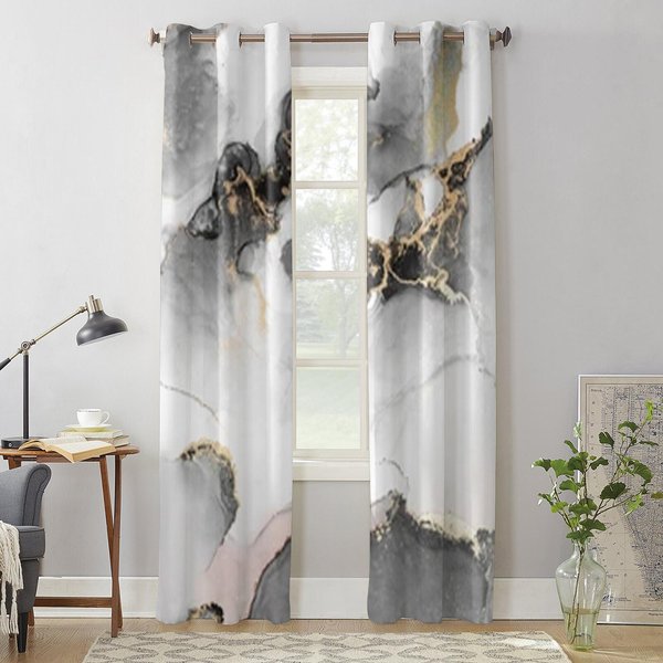 Cortinas Abstractas De MáRmol Negro Dorado Para Sala De Estar Dormitorio De Lujo DecoracióN Cortinas Tratamientos De Ventana De Cocina Cortinas 135W X 60H(Cm) X1 Gray-image