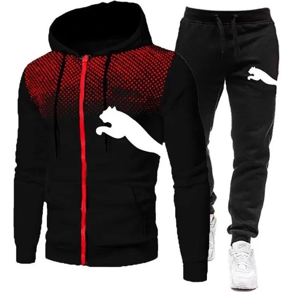 MęSki Zestaw Bluza Z Kapturem Na Jesień I Zimę, Zestaw Bluza Z Kapturem + Spodnie, Ubrania Sportowe Do Biegania I Rekreacji L Czarny-image