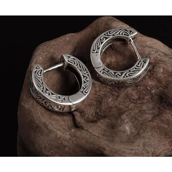 Pendientes De Aro PequeñOs Simples Vintage De Acero Inoxidable HipoalergéNicos Para Hombres Mujeres JoyeríA India Boho Genial Black-image