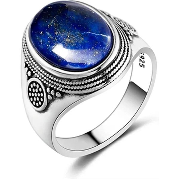 Naturalny PierśCionek Z Rodochrozytu I Kamienia KsiężYcowego Dla Kobiety, Miedziana BiżUteria, 10X14Mm, DużY Tygrysie Oko, Lapis Lazuli, Retro PierśCionek Na Imprezę, Prezent 10 Blue-image