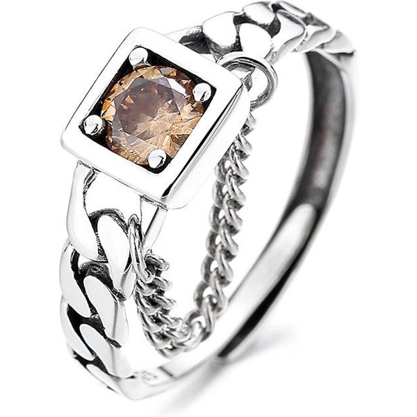 Anillo De Plata De Ley S925 Con Cadena De Circonita Cuadrada, Temperamento Dulce Y Gentil, Anillo De Dedo íNdice De Lujo Ligero Para Dama Gray-image