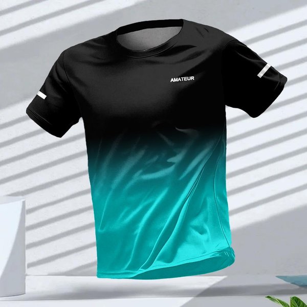 MęSki T-Shirt Sportowy Outdoorowy Koszulki Do Biegania WzóR Gradientowy Nadrukowany T-Shirt Wygodny SzybkoschnąCy KróTki RęKaw Unisex Top M Black-image