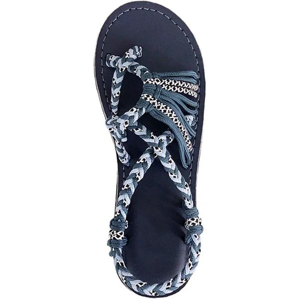 Moda Mujer Verano Chanclas Sandalias Zapatos Color Mixto CombinacióN Nudo De Cuerda Playa Dedo Sandalias Romanas Casual CóModas Zapatos Talla Grande 39 Azul-image