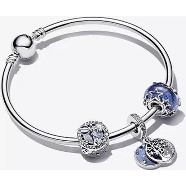 Pulsera De Plata De Ley 925 Pulsera Con Colgante De Estrella JoyeríA De Moda Para Mujer 21Cm Gray-image