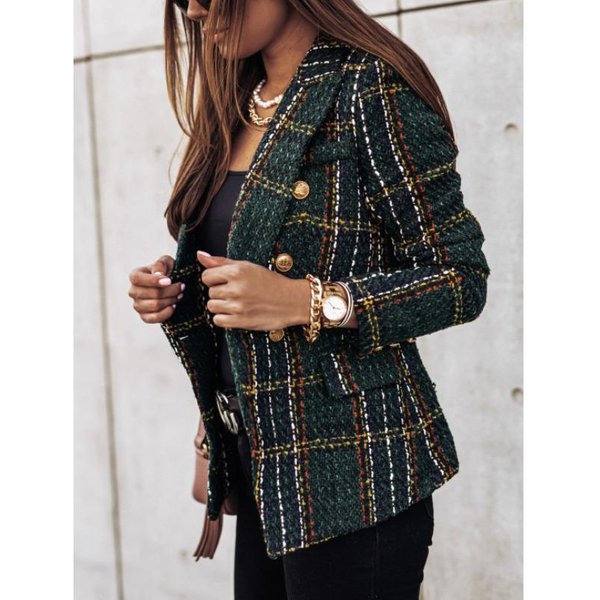 Ropa Nueva Para Mujer De OtoñO E Invierno Traje Popular De Manga Larga Cruzado Chaqueta De Traje Estampada 3XL Black-image