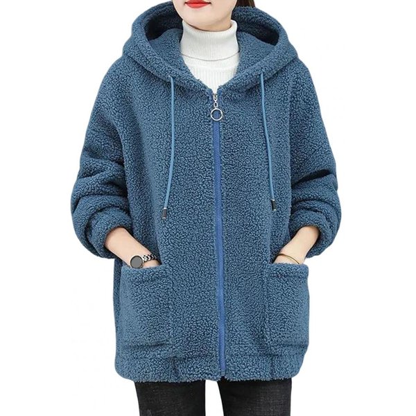 Damska Bluza Z Polaru JagnięCego, Pogrubiona, Jesienno-Zimowa, LuźNa, W Stylu KoreańSkim, Rozpinana Na Zamek, Polar Typu Teddy M Niebieski-image