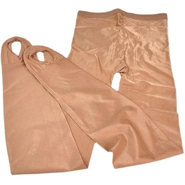 Seksowne Damskie Rajstopy Z PęTelką BłYszcząCe KryjąCe PońCzochy Do Pole Dance Bielizna Collant Legging Joga Sportowy Taniec Moda Ootd M(40-65Kg) Beige-image