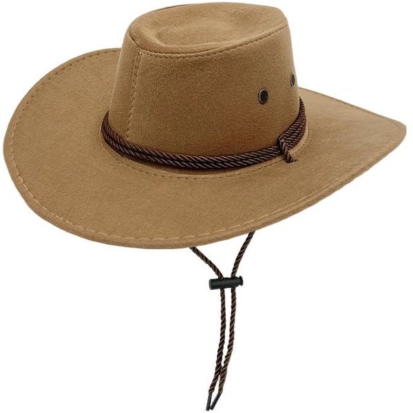 Zamszowy Zachodni Kapelusz Kowbojski MęSki Etniczny Styl Retro Rycerski WełNiany Cylinder Damski Wiatroszczelny Filcowy Kapelusz Jazzowy 56-58Cm Brown-image