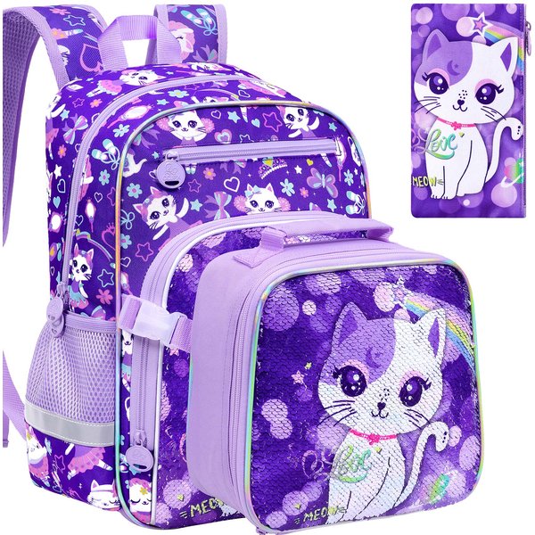 Mochila De Unicornio Para NiñAs, Set De 3 Piezas De Mochila Escolar Con Lentejuelas Para NiñOs Con Lonchera Clip-On, Bolso Escolar Para Primaria Preescolar NiñO PequeñO-image