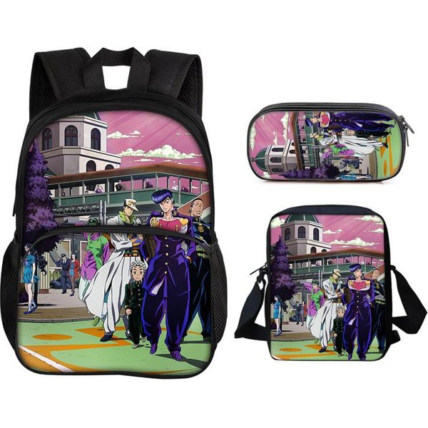La Aventura ÉPica De Jojo Bolso Frontal Redondo Mochila Estuche Para BolíGrafos Bolso De Hombro Juego De 3 Piezas VersáTil NiñO O NiñA Escuela CumpleañOs Mejor Regalo-image