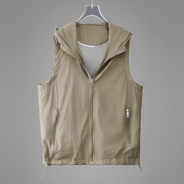 Ropa De ProteccióN Solar De Verano Chaleco Transpirable Abrigo Casual Fino Con Capucha Sin Mangas Chaqueta Cremallera Chaleco Tops Femeninos S Caqui-image