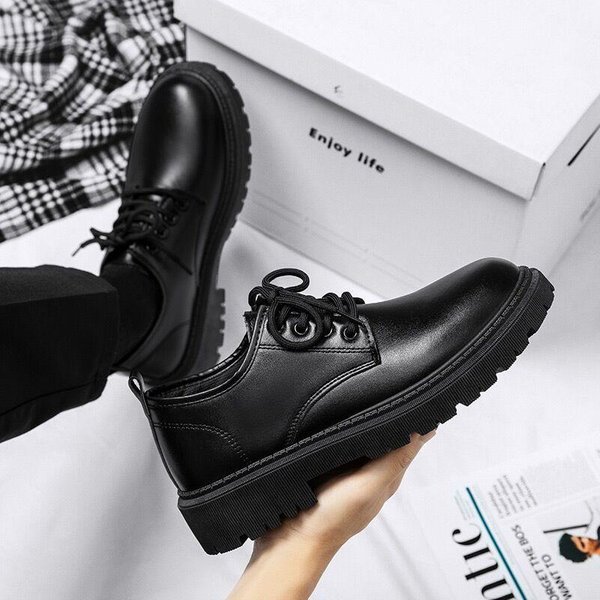 MęSkie Buty Czarne Modne Biznesowe SkóRzane Buty Platformowe Oksfordki AntypośLizgowe Gruba Podeszwa MęSkie Buty Derby Mokasyny Chaussure Hommes 42-image
