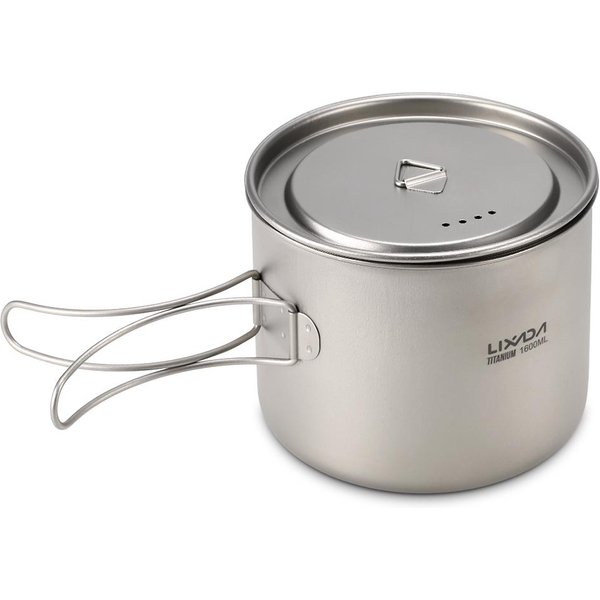 Lixada 1600Ml Titanium Pot Ultralekki PrzenośNy WisząCy Garnek Z Pokrywką I SkłAdanym Uchwytem Outdoor Cup , 1600Ml-image