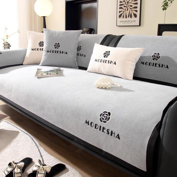 Funda De Sofá De Chenilla Suave De Color SóLido Para Sala De Estar, Cubre Sofá De Bordado De Lujo, CojíN De Sofá Universal Antideslizante Para Las Cuatro Estaciones 70X70Cm 1Pcs-image