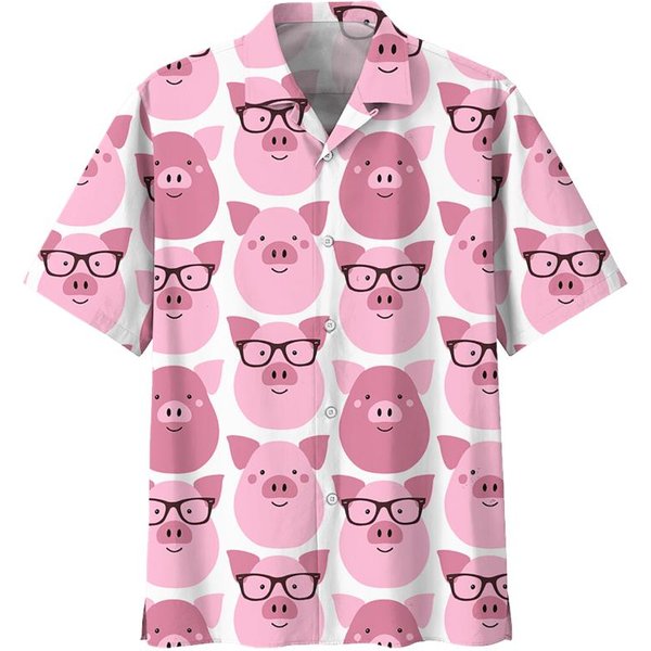 Camisa Hawaiana Con Estampado De Cerdos De Dibujos Animados Para Hombre, Estampado 3D De Animales, Manga Corta, Verano, Cuello Solapa, Camisas Oversize, Blusas De Calle Con Botones 4XL-image