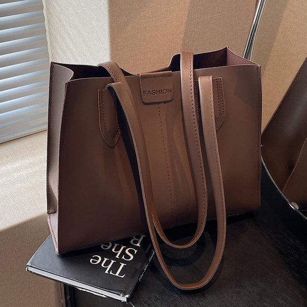 Textura Retro Invierno Nuevo VersióN Coreana Bolso Tote Estudiante Simple Moda PortáTil Gran Capacidad Hombro ÚNico Axila Bolso Para Mujeres Brown-image