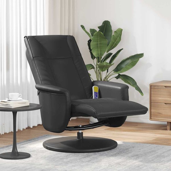 Vidaxl SillóN Reclinable Masajeador Con ReposapiéS, Negro, Cuero SintéTico-image