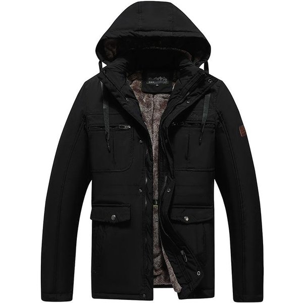 Chaqueta De Invierno Para Hombre De Terciopelo CáLida Multibolsillos A Prueba De FríO Con Capucha Chaqueta Casual Para Hombre Ajustada Abrigo De AlgodóN Para Hombre 4XL Black-image