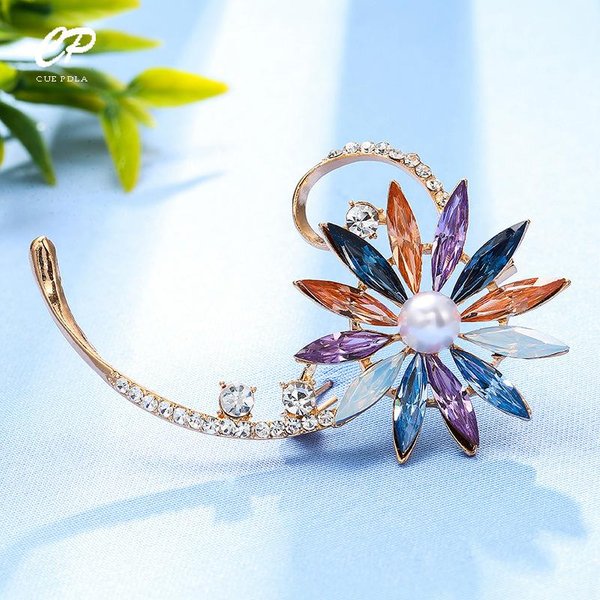 Broche De Perlas De Agua Dulce Con Temperamento Exquisito, Ramillete De Flores De Diamantes De ImitacióN De Cristal, Accesorios De Ropa-image