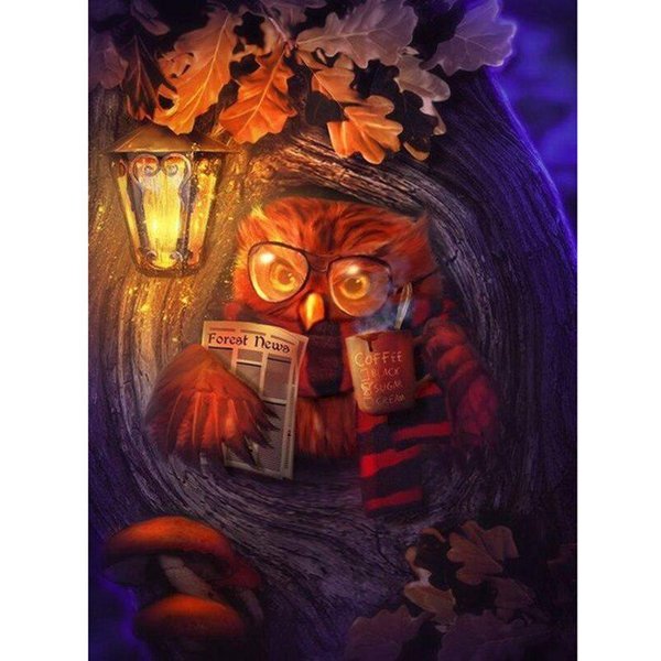 Bordado Completo Con Diamantes Animal BúHo Lectura Nocturna Pintura De Diamantes 5D Punto De Cruz 20X30CM-image