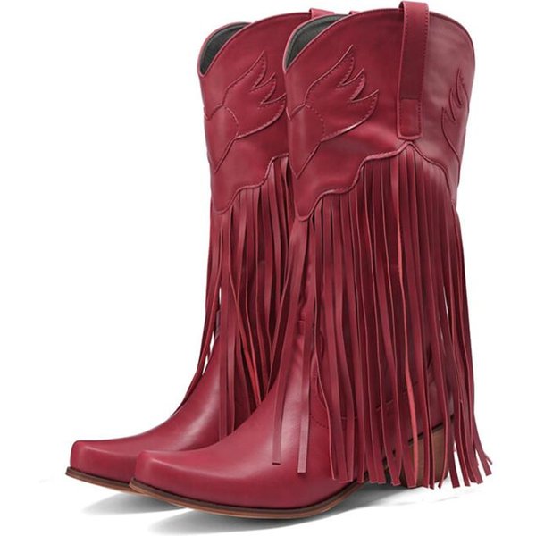 Damskie Kowbojskie Buty W Stylu Western, śRednie Obcasy, FręDzle, Buty Za Kolano, Damskie Buty Zimowe 39 Brown-image