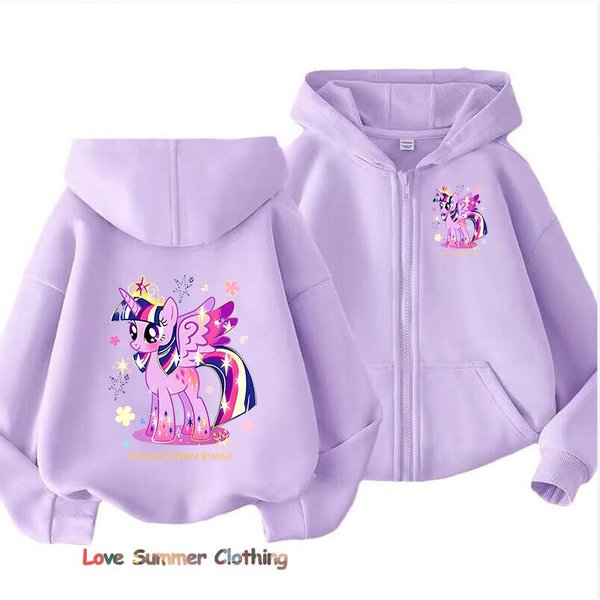 DziewczęCa Bluza Z Kapturem Zapinana Na Zamek, Uroczy Kucyk, Jesienna Kurtka Z Kapturem Dla DziewcząT, Zapinana Na Zamek, Little Pony, Jesienny Pulower, Casualowa Bluza Z Kapturem, Rozmiar 100-160 130 White-image