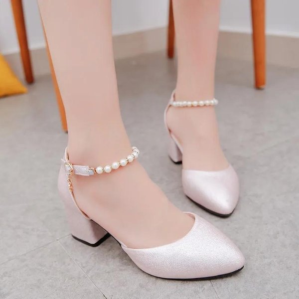 Zapatos De Mujer Correa Con Hebilla Tacones Altos De Mujer Moda Hilo Cuentas Oficina Y Carrera Nuevo MáS Vendido Sandalias De Punta Cerrada 37 Color Rosa-image
