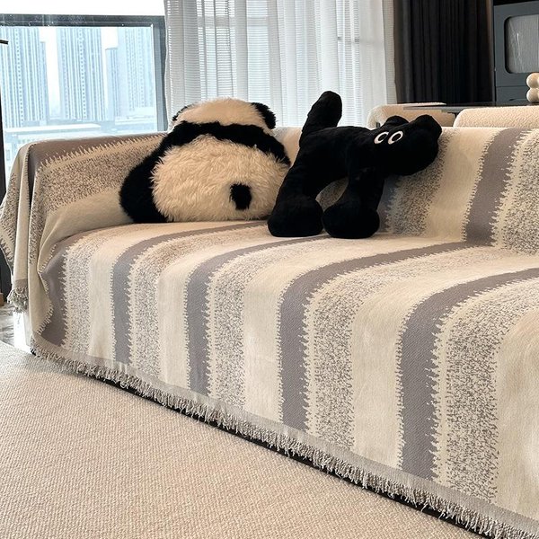 Funda De Toalla De Sofá De Chenilla A Rayas, Manta De Una Pieza Para Mascotas Y NiñOs, Toalla De Sofá AntiarañAzos Para Gatos, Manta Antideslizante Para Sofá 180X130Cm1Pcs-image
