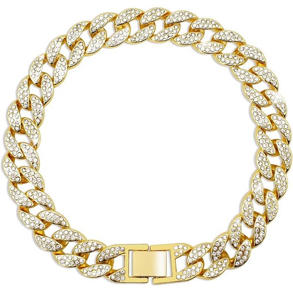 Collar Cubano De Diamantes Rosados De 15 Mm Para Mascotas, JoyeríA, Accesorios Para Perros, Gatos, Cadena Dorada Para Perro, Paseo, Collar De Cadena MetáLica 45Cm-18Inch-image